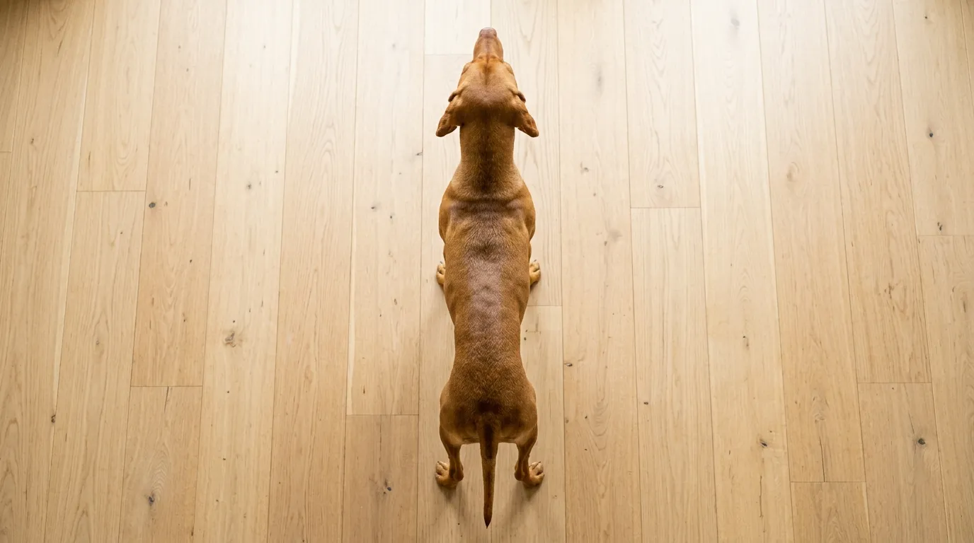 BARF kastrierter Hund — Körperkondition BCS einschätzen Kastrierter Hund von oben — Blick auf Taille und Rücken zur BCS-Beurteilung beim BARF